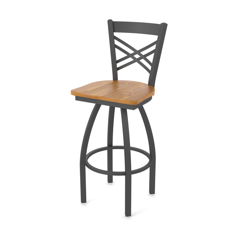 Tabouret tournant 820 Catalina, Étain, Bois - Chêne moyen, Tabouret de bar (assise de 30 po de hauteur)