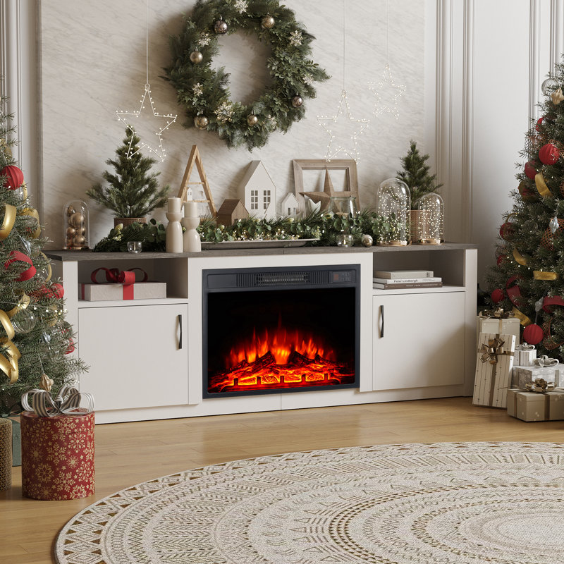M.C.Haus TV Stand with 18" Electric Fireplace - Remote Control, Adjustable Flame & Storage, 56cm H x 157.6cm W x 35cm D