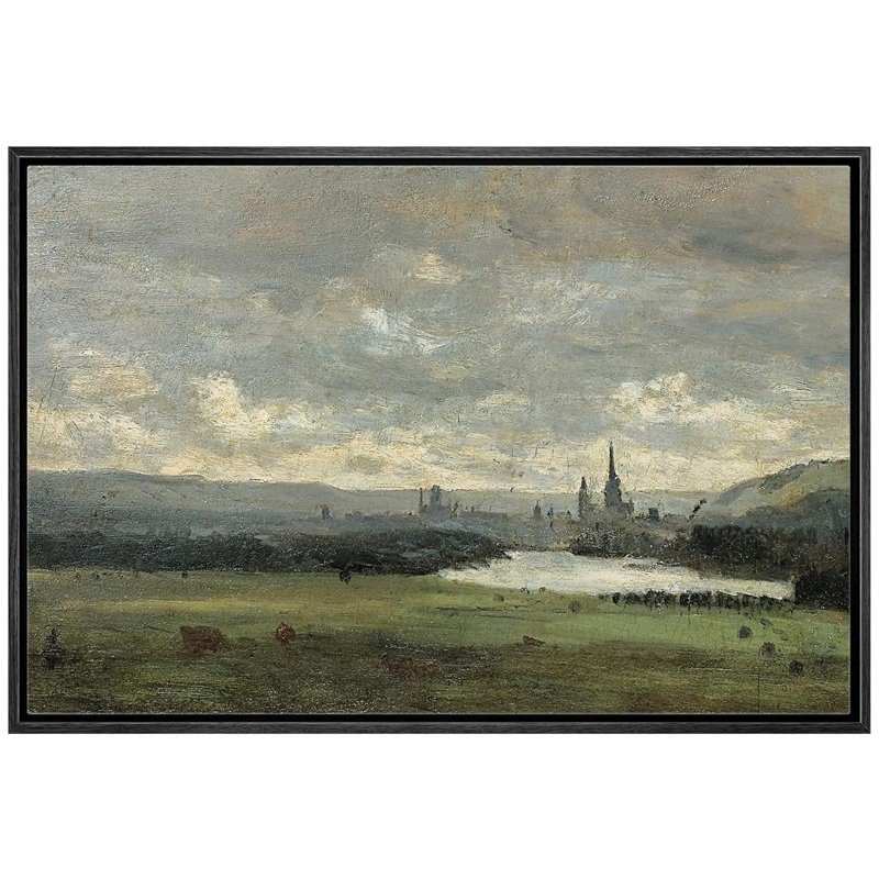 Pastel Storm Cloud Landscape Geometric Canvas Print in Black Frame