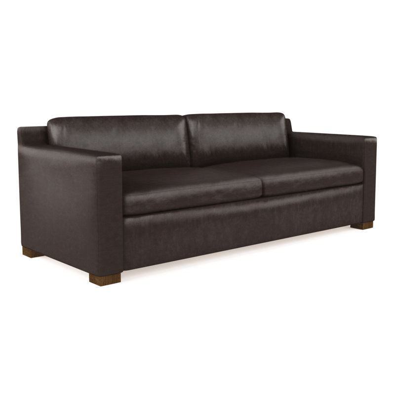 Canapé Mercer, Lin à tissage carré imprimé bleu, H 33,5 po x l 84 po x P 44 po, Brun foncé