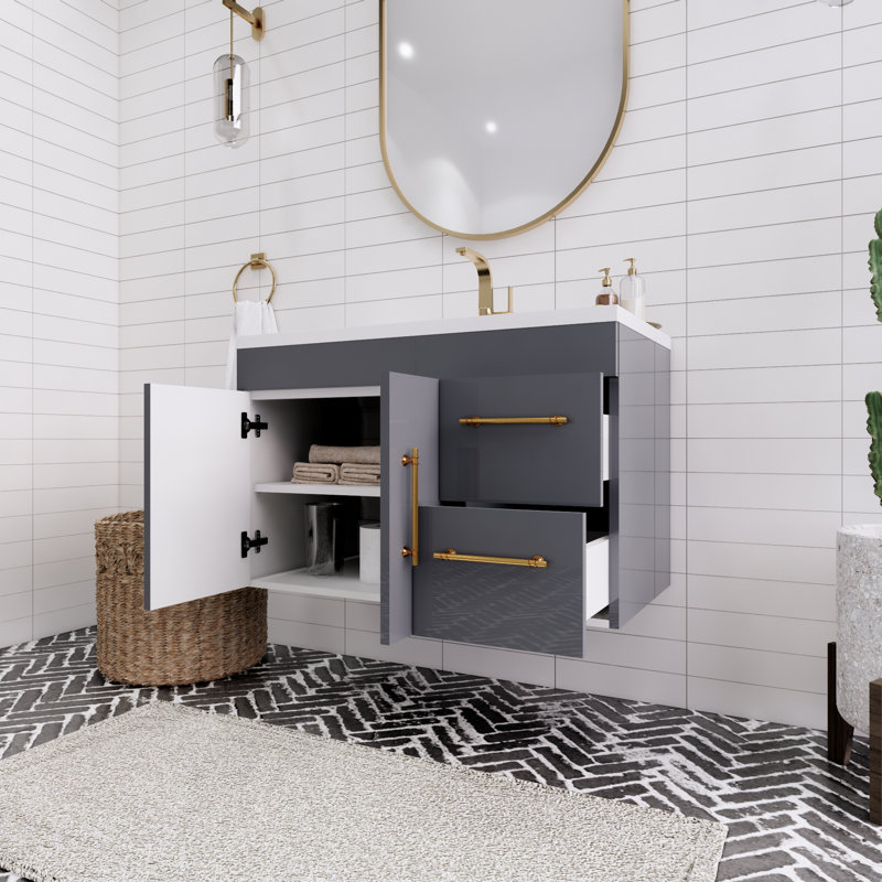 Ensemble de meuble-lavabo simple mural 36 po Spring, Gris brillant