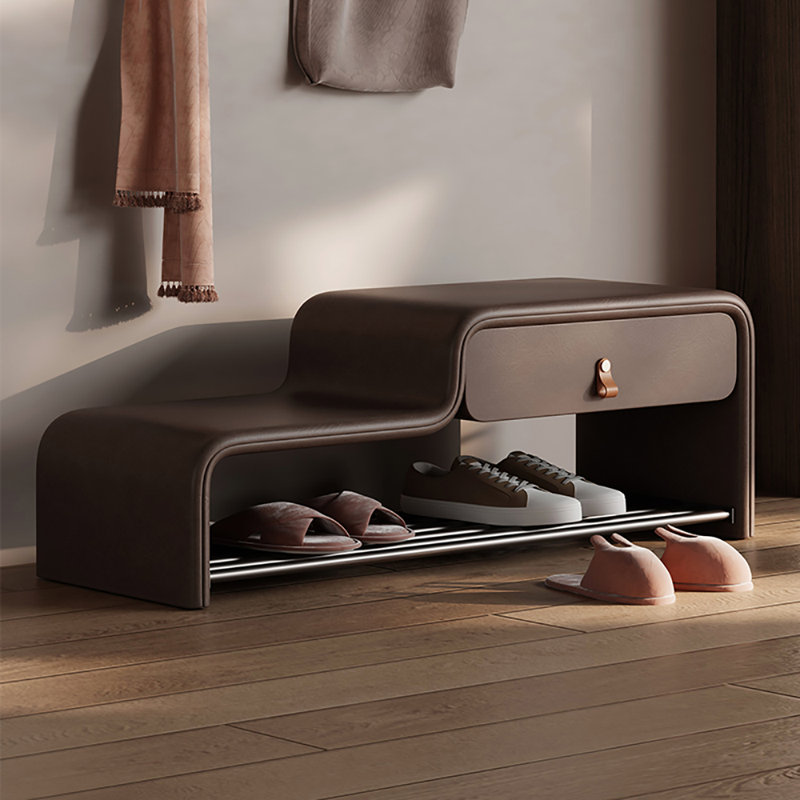 39.4in Leather Shoe Bench, Coffee