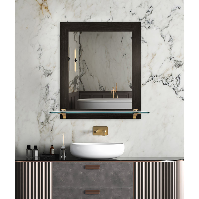 Kridia Flat Wall Mirror, Vertical, 25.5" H x 21.5" W, Dark Brown/Brass