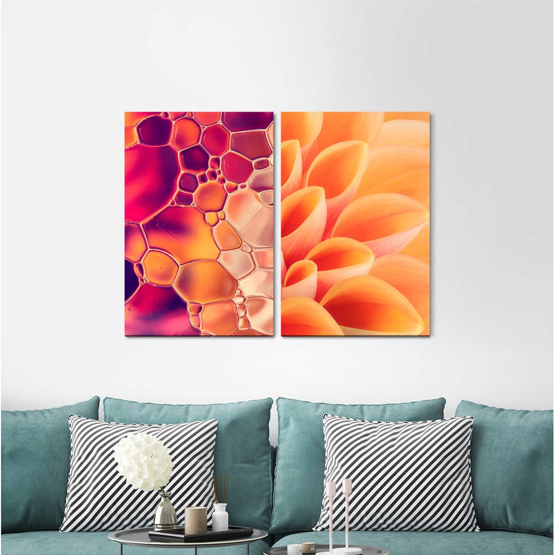 2-tlg. Leinwandbilder-Set - Fotografie „Dahlia Blossom Water Bubbles Colourful Soft”