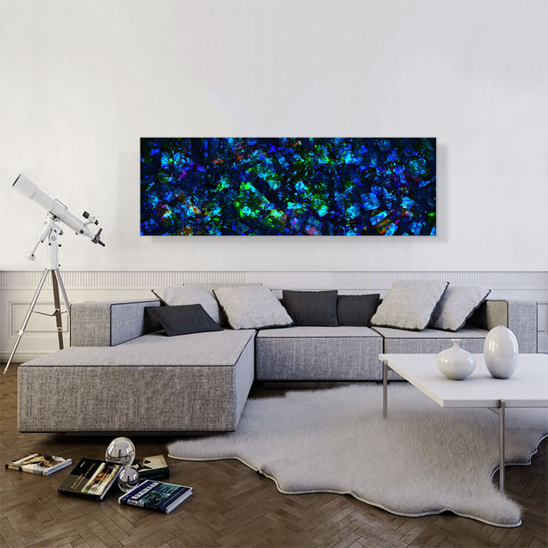 Bleu, noir, vert, opale, pierre précieuse, pierre précieuse, reproduction d'art sur toile tendue
