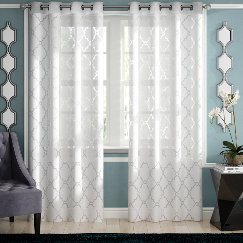 Eden Fretwork Burnout Sheer Curtain Panel, 50"W x 95"L, White