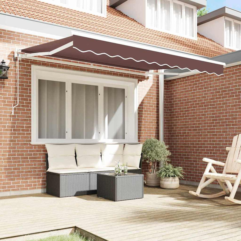 Brayden Studio Retractable Door / Window Awning, Brown/White, 350 cm W x 200 cm D