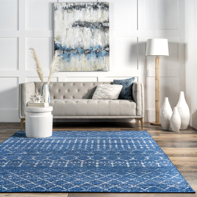 Maslah Geometric Moroccan Power Loom Performance Blue Rug