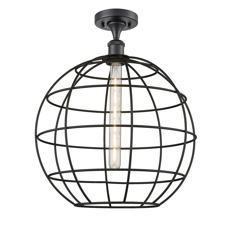 Plafonnier semi-encastré 1 lumière Ballston Lake Placid, H 19,25 po x l 16 po x P 16 po, Noir mat