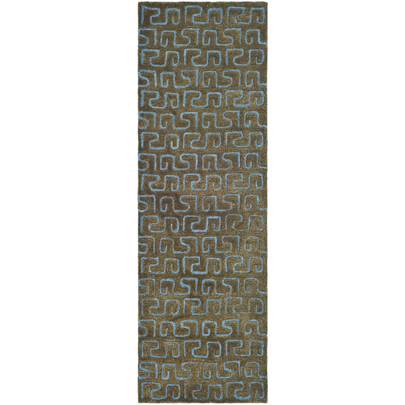 Tapis géométrique en laine et en viscose touffeté à la main Candelo, Tapis de couloir 2 pi 6 po x 12 pi
