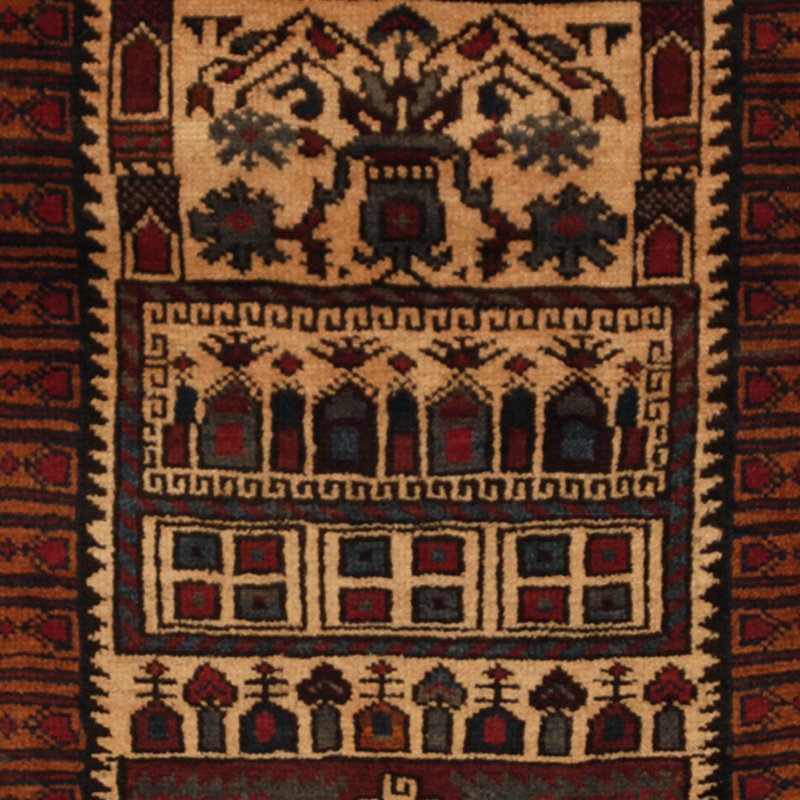 Tapis beige / rouge en laine noué à la main de conception unique 2 pi 9 po x 5 pi Prentice
