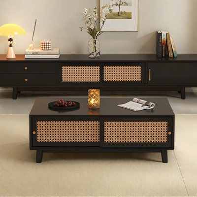 Table basse avec rangement en rotin Nordic