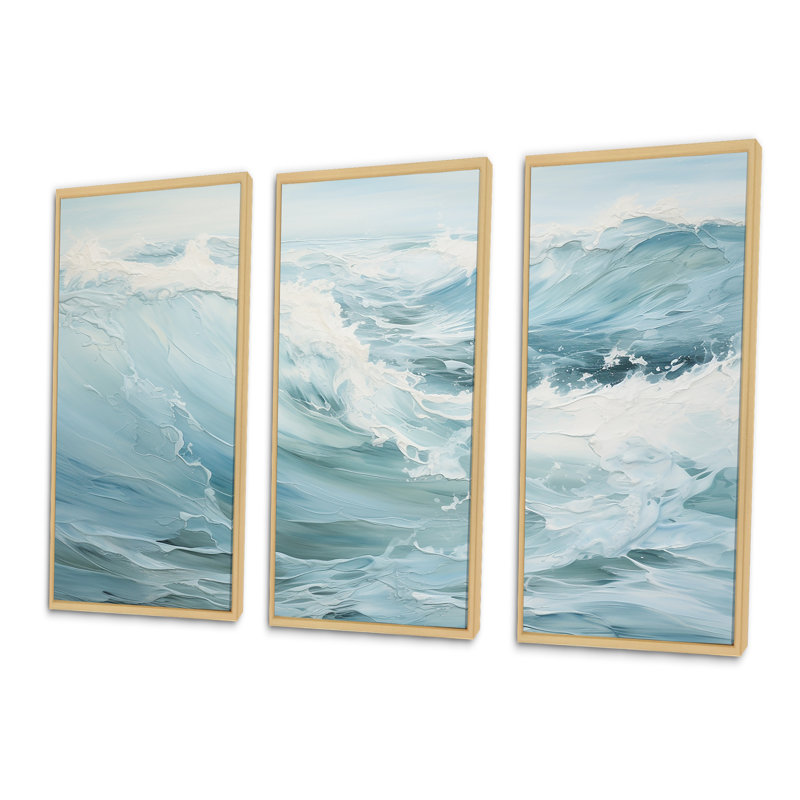 «Blue Ocean Storm and Rain - Storms», ensemble d'art sur toile, H 40 po x l 60 po, Cadre flottant érable