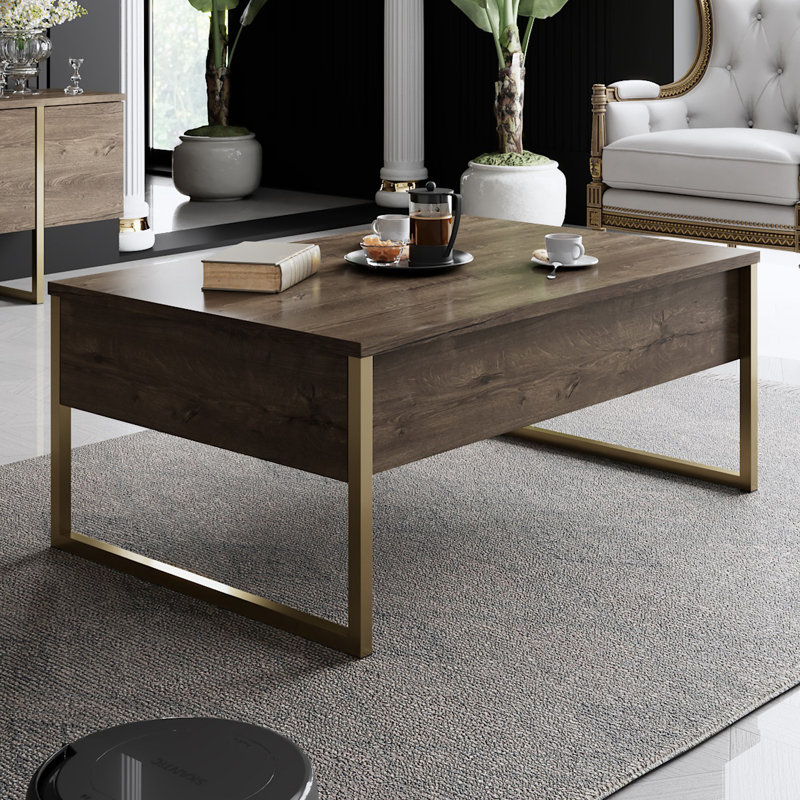 Ensemble de mobilier de salon moderne, finition noyer et or | Meuble télé (70,9 x 11,8 x 18,5 po) et table basse (35,4 x 15,4 x 15,7 po) | Panneau de particules 100% enduit de mélamine, pieds en PVC durables, design élégant et fonctionnel