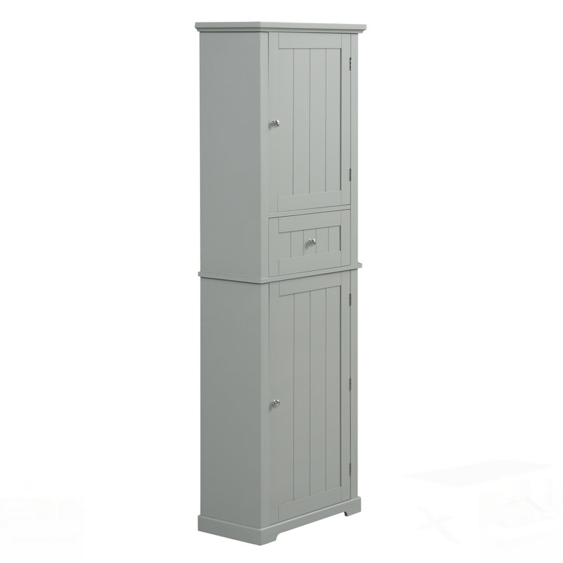 Tall Freestanding Bathroom Storage Cabinet With Drawer And Adjustable Shelf, MDF Board For Organized Living, Gray