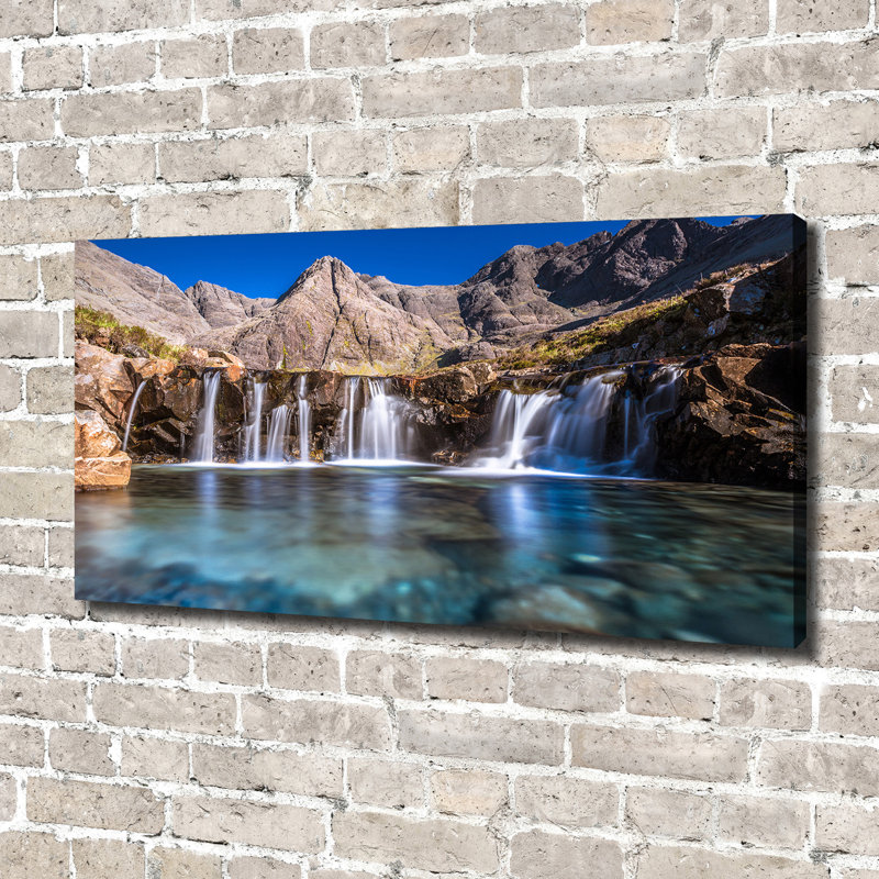 Waterfall In The Mountains - No Frame Print on Glass, 70cm H x 100cm W x 4cm D, Glass