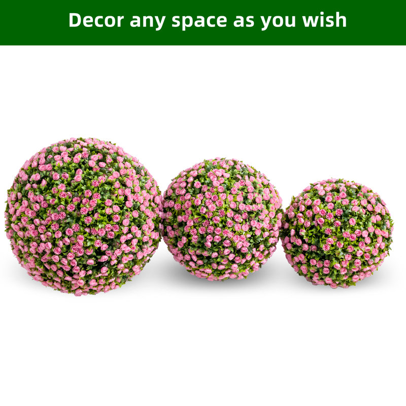 2-Pack Artificial Topiary Balls with Hanging Chains – Rose Sphere Decorative Fake Plants, UV-Protected, with Chains & Zip Ties for Indoor/Outdoor Home Garden Decor