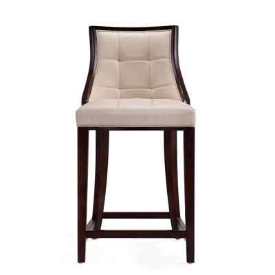 Fifth Avenue Traditional Vegan Leather Upholstered Beech Wood Counter Stool in Cream