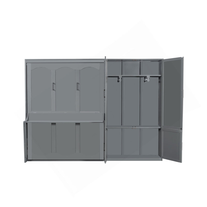 Grand lit escamotable mural avec placard, gris