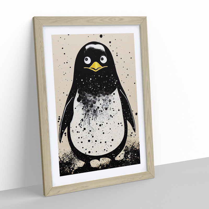Penguin Graffiti No.4 - Wall Art, 48cm H x 36cm W, Oak Framed Paper, White
