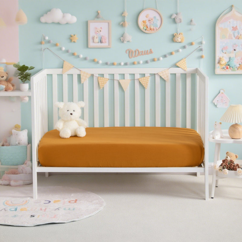 Ensemble de 2 draps-housse pour lit de bébé en coton mousseline double couche, housse de matelas pour tout-petit respirant