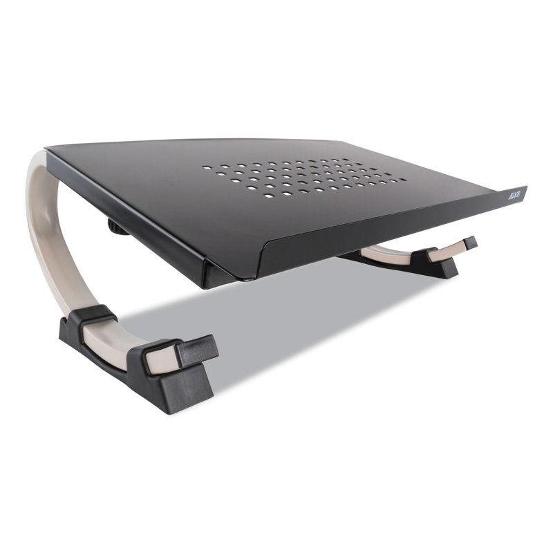 Black and Silver Adjustable Steel Monitor Stand with Perforated Surface