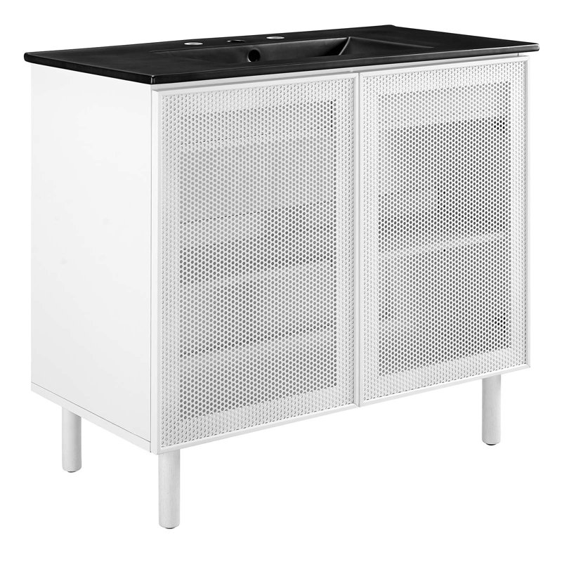 Meuble-lavabo en métal perforé 36 po Modway Calla, Blanc, Noir