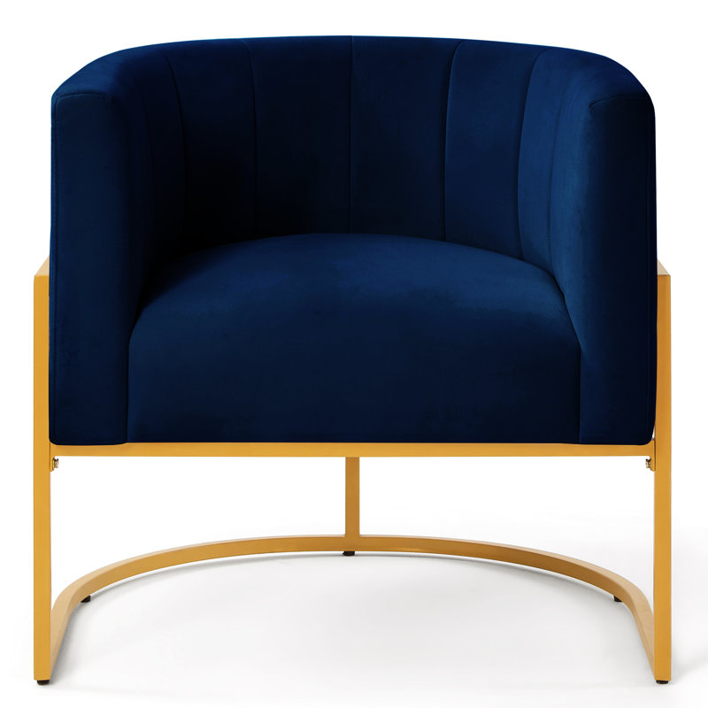Chaise d'appoint moderne en velours bleu marine avec support en métal robuste, Navy
