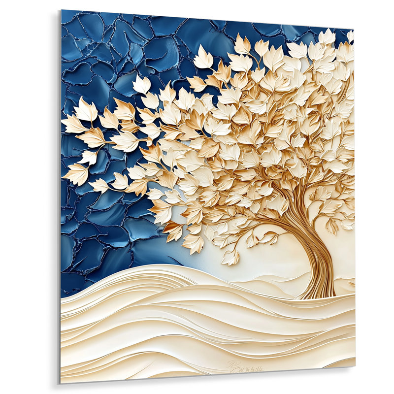 Gold Winter Maple Tree Essence I - Floral Metal Wall Decor, Tree Maple Metal Print, 40" H x 30" W x 0.84" D