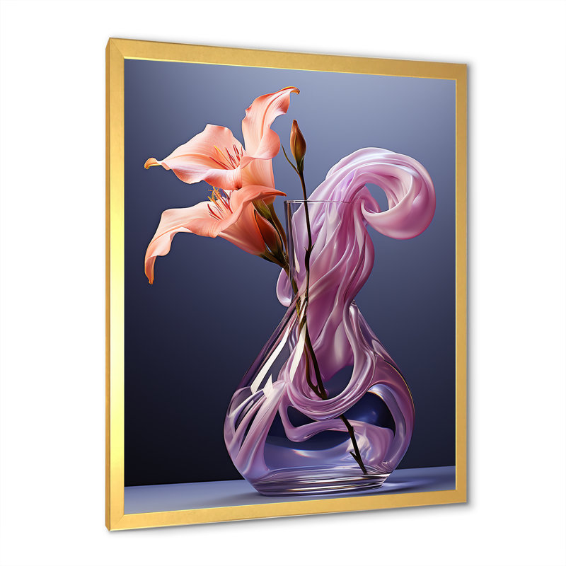 Vase fleur lilas luminance - imprimé, Cadre doré simple, H 44 po x l 34 po x P 1,5 po