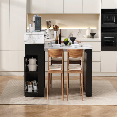 Extendable Dining Table With Folding Tabletop, Bar Table With Drawers And Power Outlet, Kitchen Island With Wheels And Hooks, Sideboard For Kitchen An