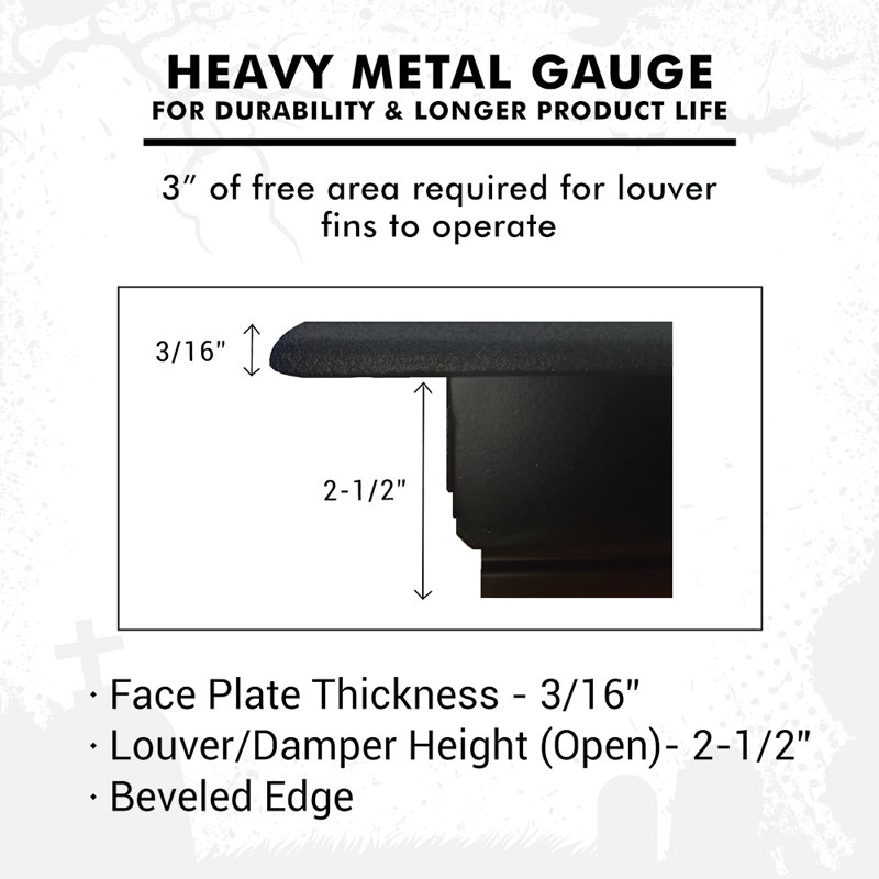 Évent Spooky Gothic, Plancher sans trous de vis, Noir thermolaqué, 4-1/2"x 11-3/4"