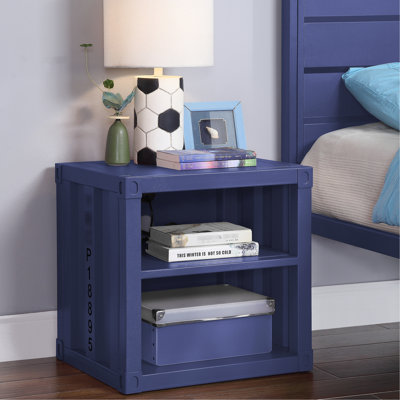 Table de chevet en métal avec tablette ouverte - couleur bleue pour meuble moderne de décoration de chambre à coucher
