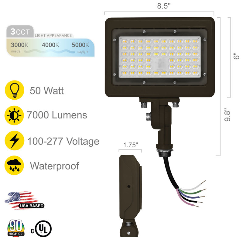 Projecteur d'extérieur à DEL 50W 7050 lumens, Bronze huilé