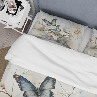 Blue White Butterfly Glimpse Of Serendipity - Animals Duvet Cover Set