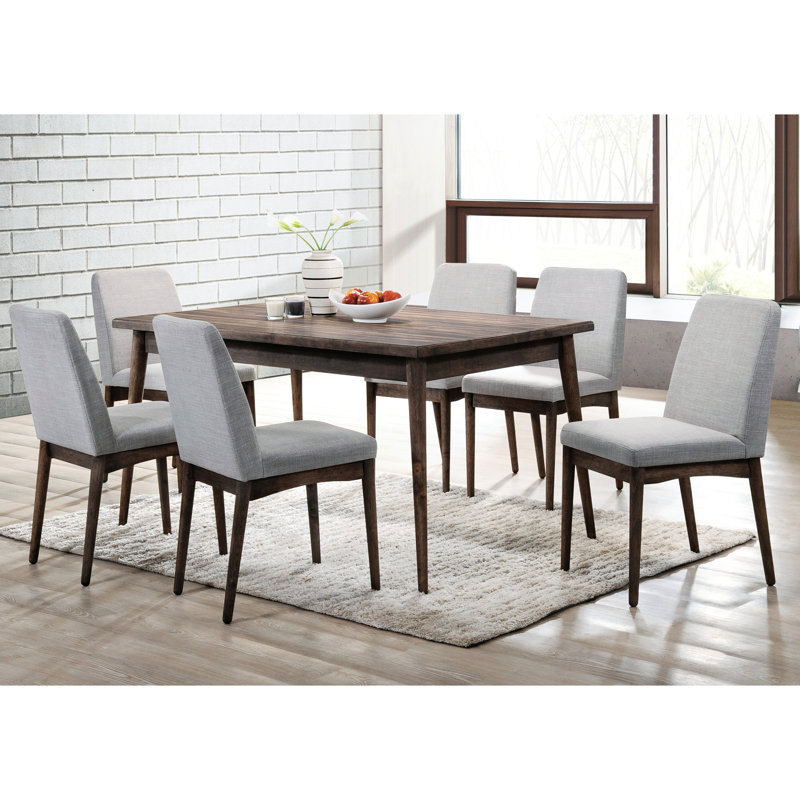 Chaises de salle à manger rembourrées en tissu gris (2 unités) - Pieds en bois, pieds de siège attrayants (de 2) avec revêtement confortable et de style contemporain