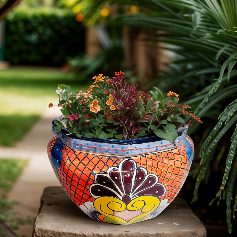 Desert Bloom Talavera Octangular Planter in Orange