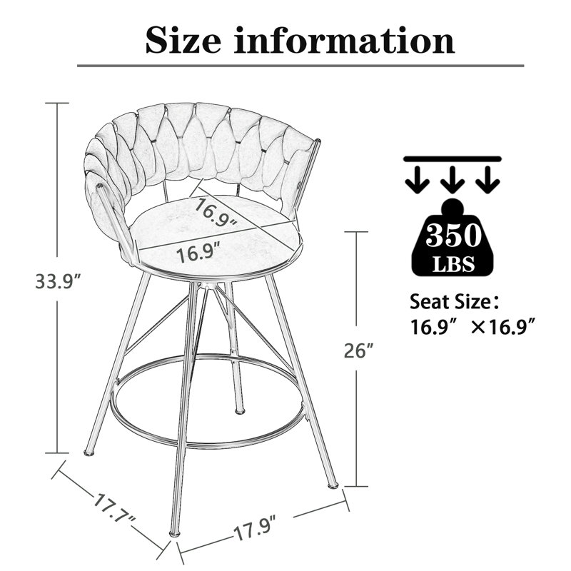 Tabourets de bar rembourrés, IVY, Counter Stool (26" Seat Height)