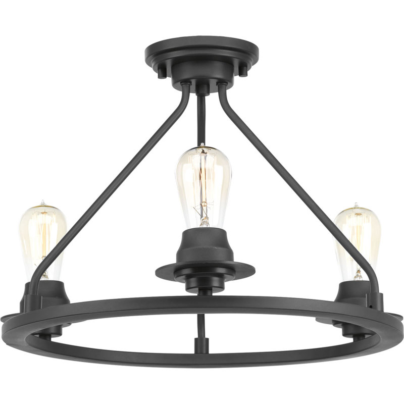 Lustre en roue de chariot unique / remarquable à 3 lumières Miesha, Graphite