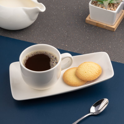 Soucoupe à thé/café rectangulaire VITAL - Ivoire, en porcelaine de qualité supérieure, 19,3 x 10,2 cm