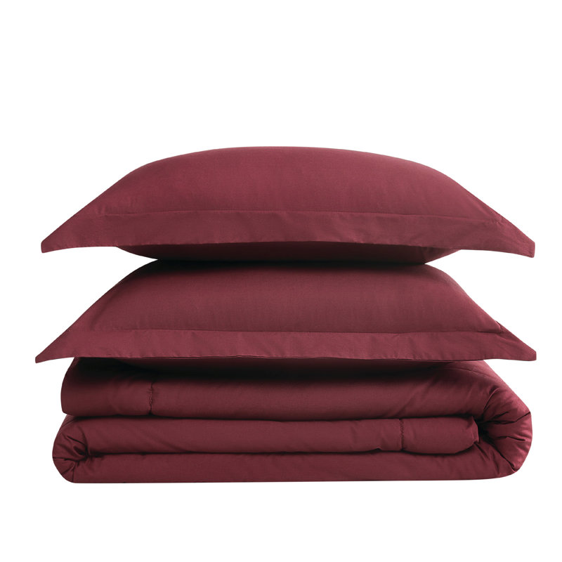 Ensemble d'édredon en percale de coton unie Brooklyn Loom, Bourgogne, Simple + 1 taie décorative standard