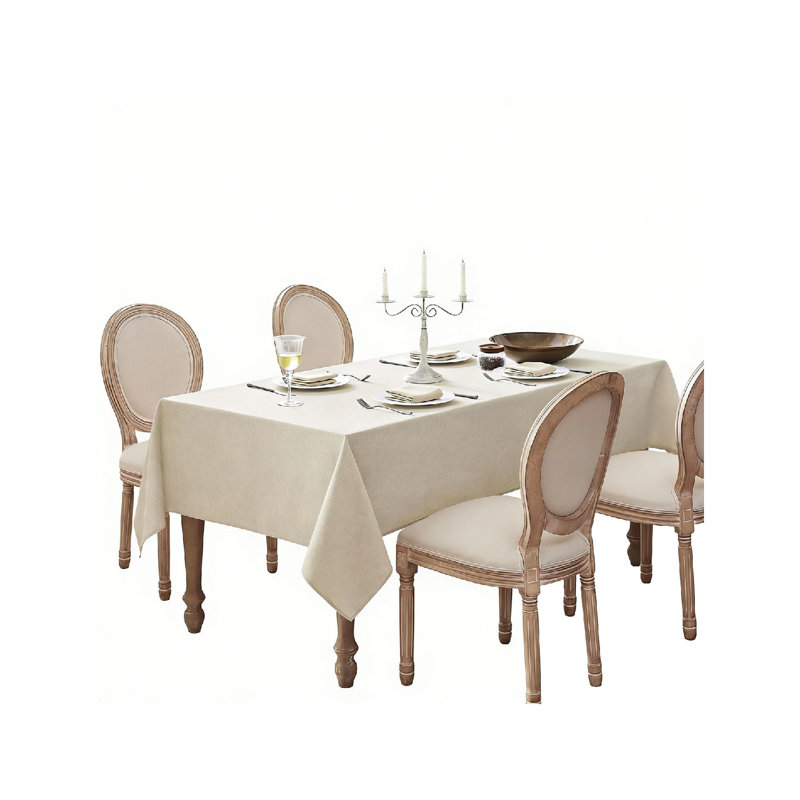Cream Large Table Cloth Rectangular 280x140 cm Wipeable Tablecloths Faux Linen Desige