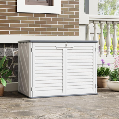 Armoire de rangement extérieure en résine, boîte de rangement extérieure imperméable de 34 pieds cubes, armoire de rangement extérieure pour outils de patio, coussin de canapé, tondeuse à gazon et poubelles