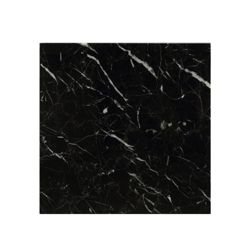 Nicholls Industrial 22"L Square End Table with Marble Top, Black, 22"L X 22"W X 21"H
