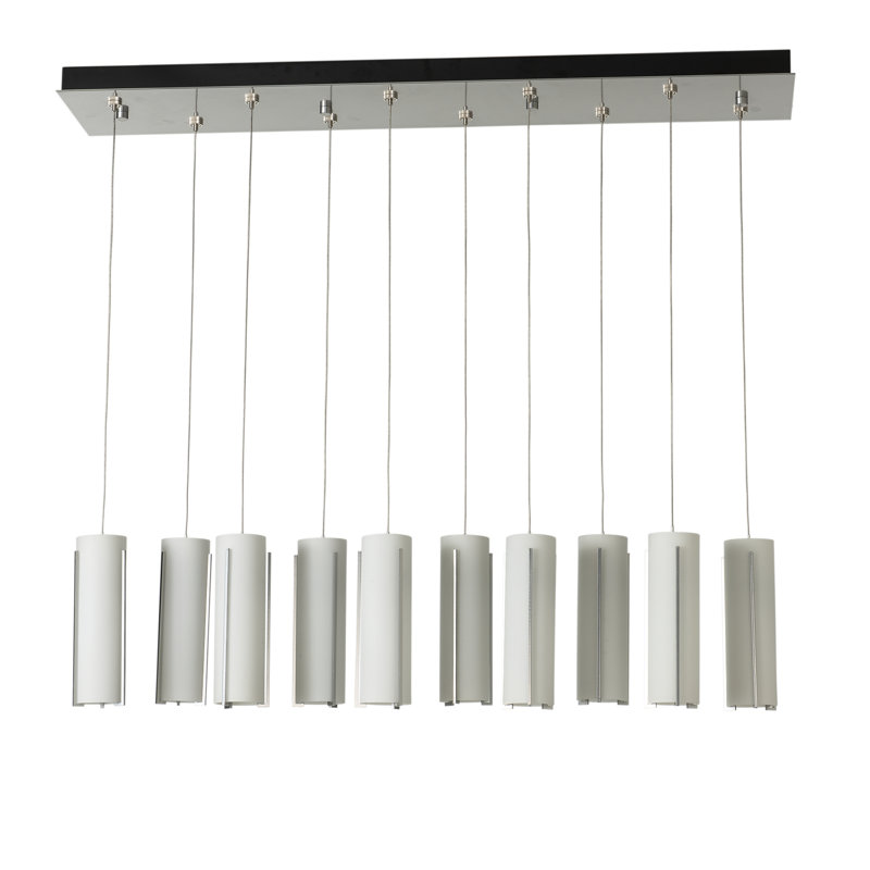 Exos 10 - Light Cylinder Pendant, Sterling, Long: 13" to 130", Opal Glass