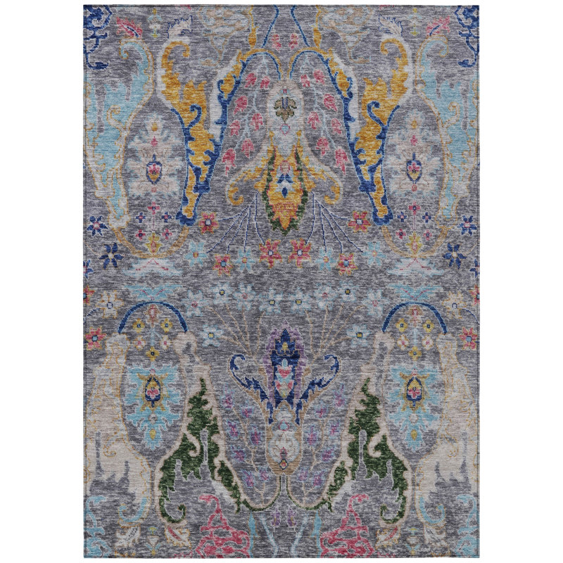 Machine Washable Indoor/Outdoor Xhevrie Gray Rug, Rectangle 3' x 5'