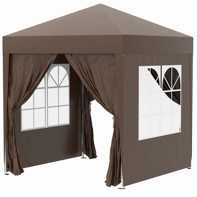 2 x 2m Brown Pop Up Gazebo Party Tent Marquee with 4 Removable Sidewalls and Windows, Garden Wedding Canopy with Carry Bag