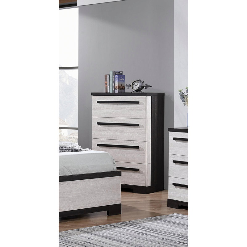 Commode contemporaine à 4 tiroirs, commode verticale en bois pour la chambre à coucher, commode de rangement pour la chambre à coucher