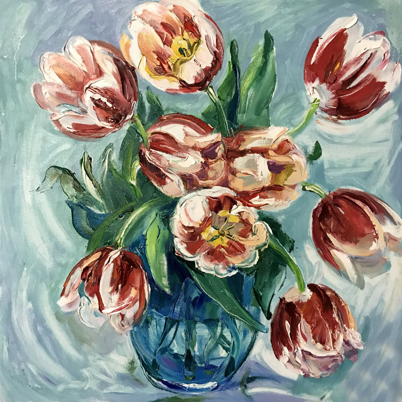 Adelindo " Art Flowers Realistic " Watercolor Painting, 30" H x 30" W