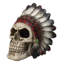 Figurine tête de mort gothique amérindien avec tête de plume tribale H 4,5 po